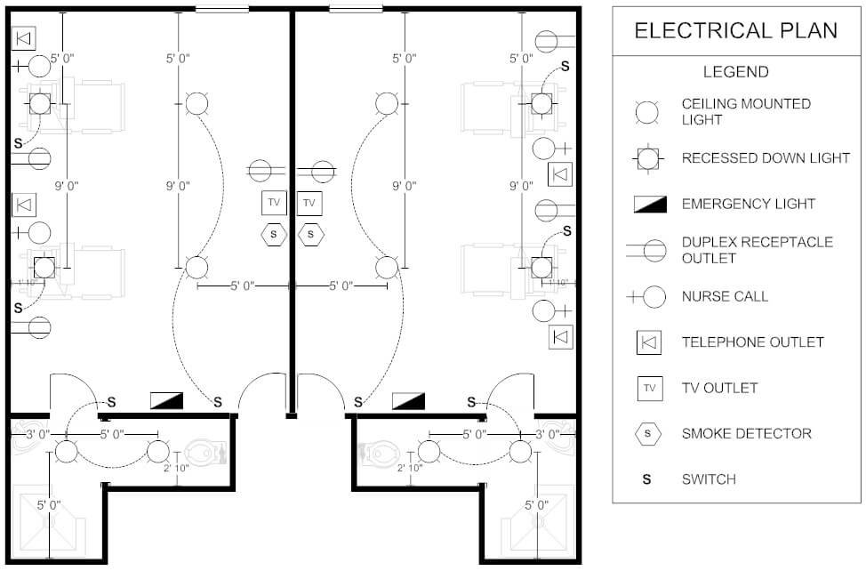 plano electrico habitacion de paciente