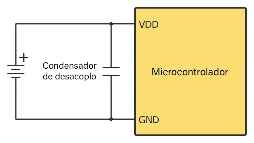 condensador de desacople con microcontrolador